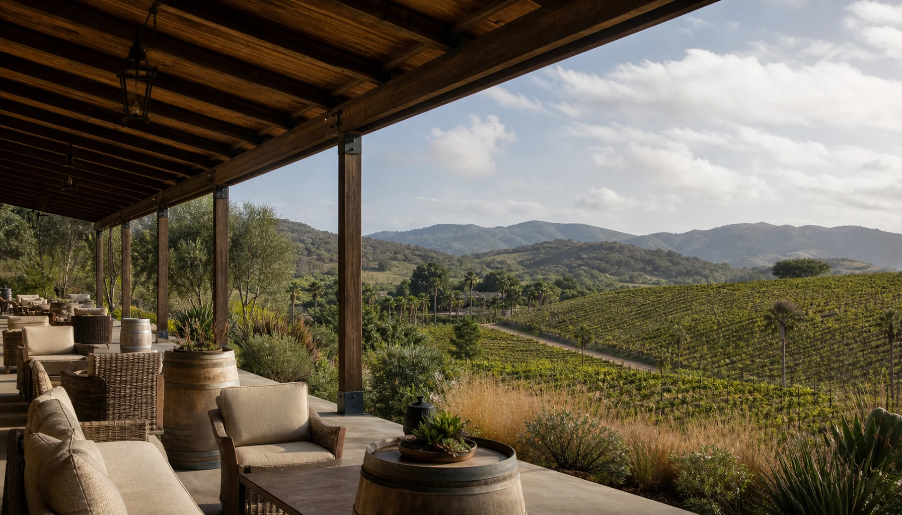 Orfila &mdash; pavilion pours above seventy rolling acres of the San Pasqual Valley.